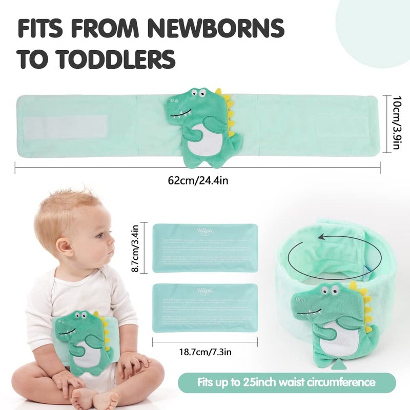 Hilph Baby Colic, Gas and Upset Stomach Relief, Heated Warmer Tummy Wrap with 2 Gel Packs for Newborns and Infants, Baby Heating Pad Swaddling Belt Natural Relief (Green Dinosaur) - Image 5